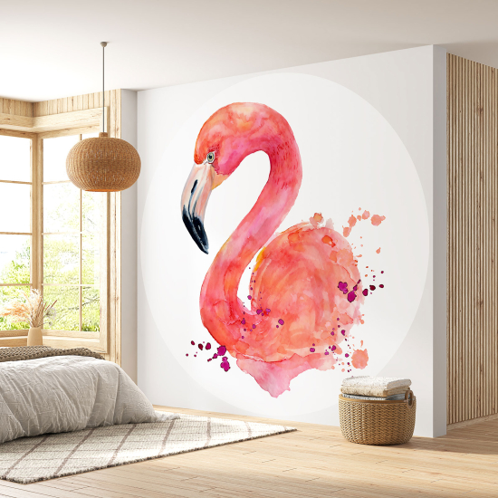 Papier peint rond / cercle - Flamant rose