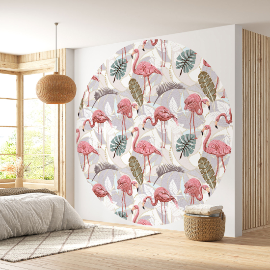 Papier peint rond / cercle - Flamants Roses - 137