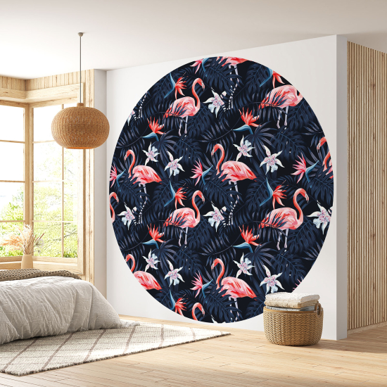 Papier peint rond / cercle - Flamants Roses