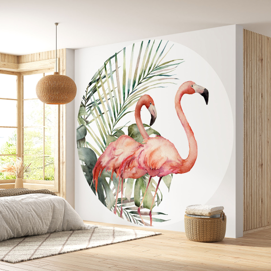 Papier peint rond / cercle - Flamants Roses