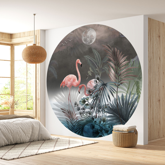 Papier peint rond / cercle - Flamants Roses