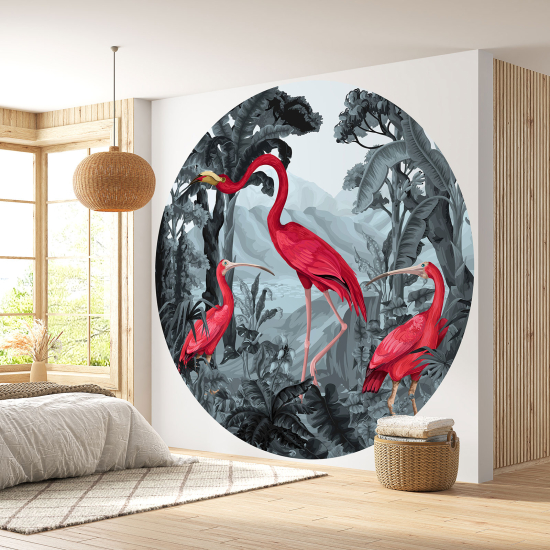 Papier peint rond / cercle - Flamants Roses