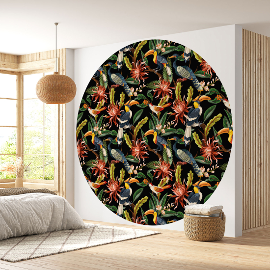 Papier peint rond / cercle - Fleurs Oiseaux - 305