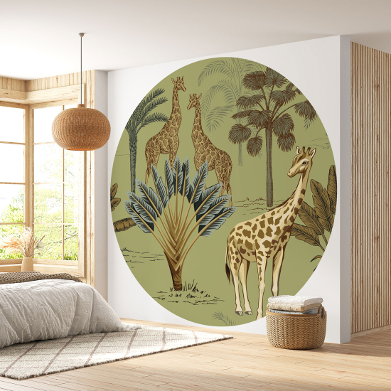 Papier peint rond / cercle - Girafes