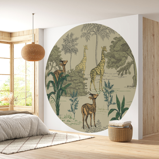 Papier peint rond / cercle - Jungle Animaux