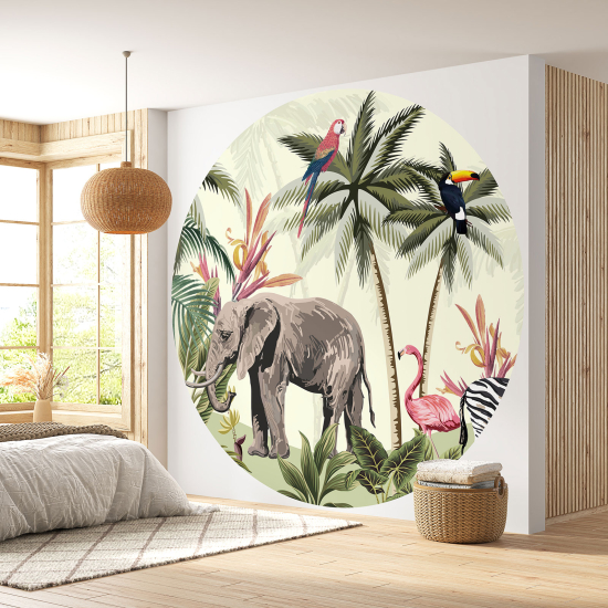 Papier peint rond / cercle - Jungle Animaux