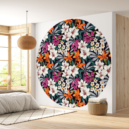 Papier peint rond / cercle -  Motif floral - 034