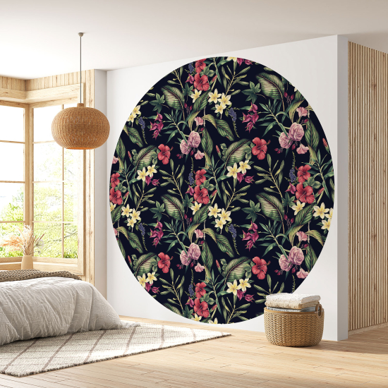 Papier peint rond / cercle - Motif floral - 040