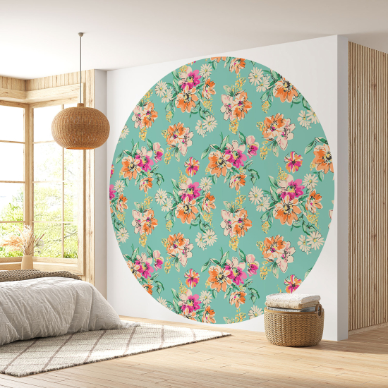 Papier peint rond / cercle - Motif floral - 071