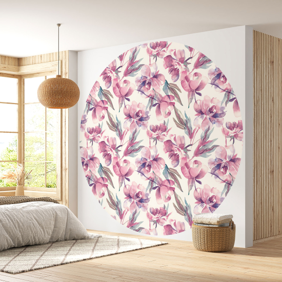 Papier peint rond / cercle - Motif floral - 072