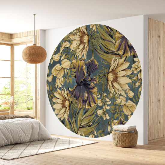 Papier peint rond / cercle - Motif floral