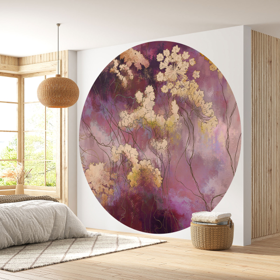 Papier peint rond / cercle - Motif floral