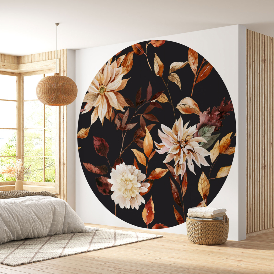 Papier peint rond / cercle - Motif floral