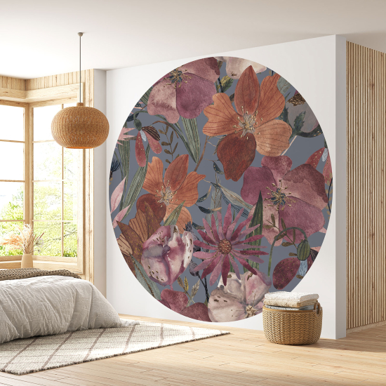 Papier peint rond / cercle - Motif floral