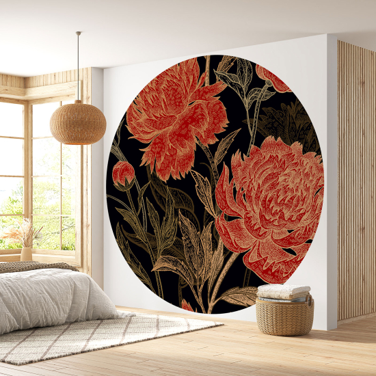 Papier peint rond / cercle - Motif floral