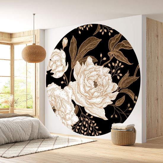 Papier peint rond / cercle - Motif floral