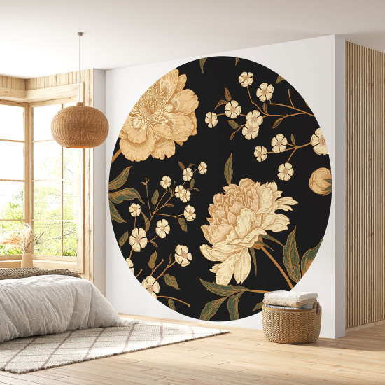 Papier peint rond / cercle - Motif floral