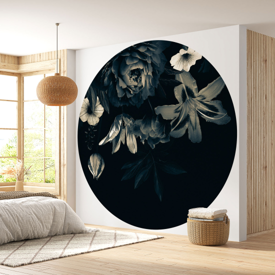 Papier peint rond / cercle - Motif floral