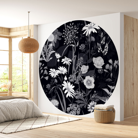 Papier peint rond / cercle - Motif floral