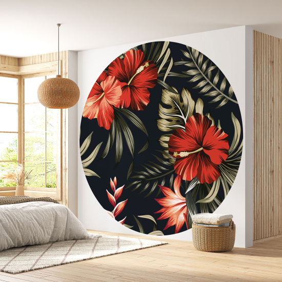 Papier peint rond / cercle - Motif floral