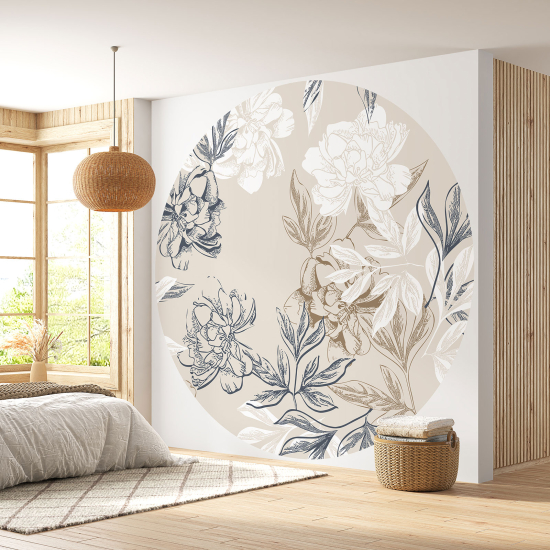 Papier peint rond / cercle - Motif floral