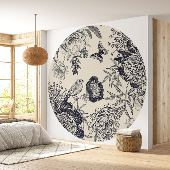 Papier peint rond / cercle - Motif floral