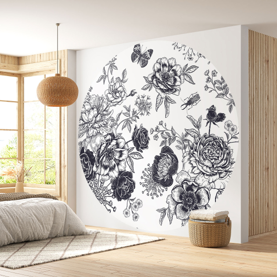 Papier peint rond / cercle - Motif floral