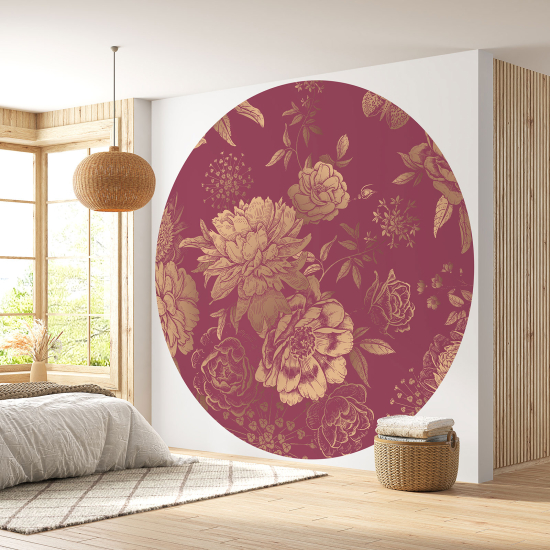 Papier peint rond / cercle - Motif floral