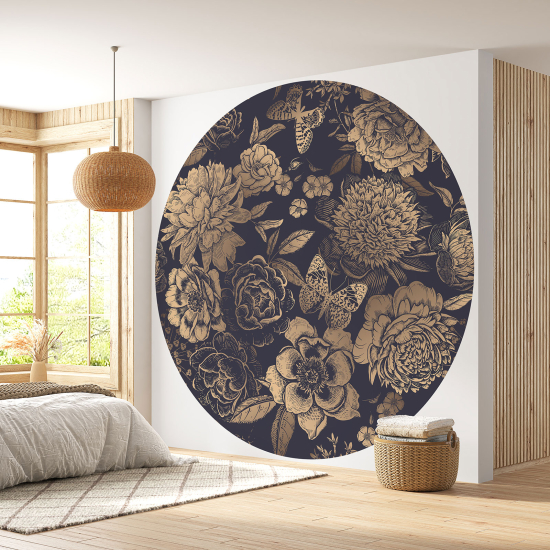 Papier peint rond / cercle - Motif floral