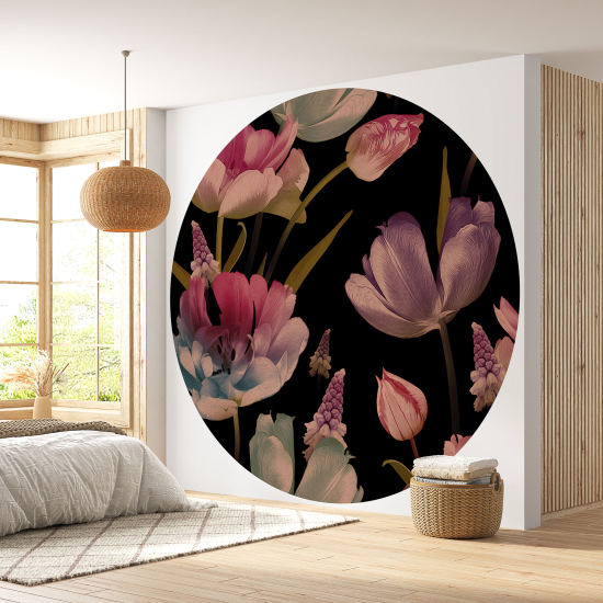 Papier peint rond / cercle - Motif floral