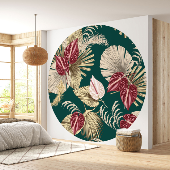 Papier peint rond / cercle - Motif floral