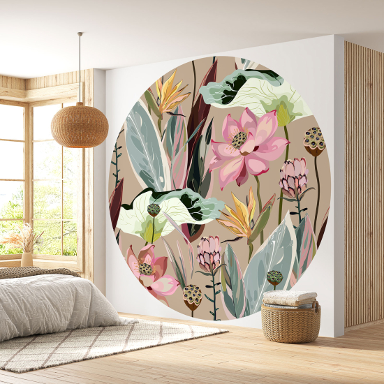 Papier peint rond / cercle - Motif floral