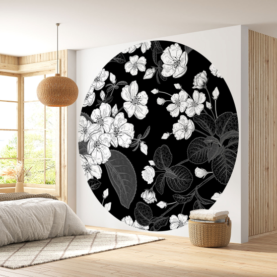 Papier peint rond / cercle - Motif floral