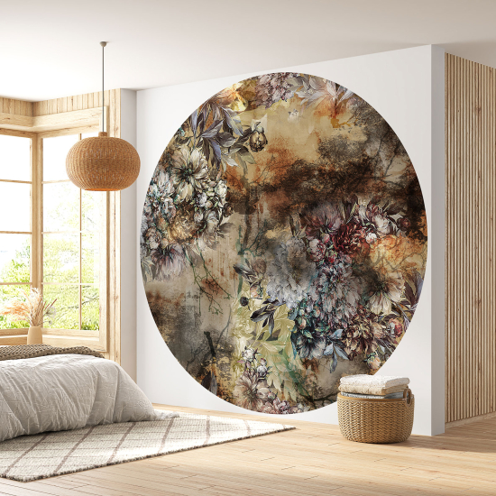 Papier peint rond / cercle - Motif floral