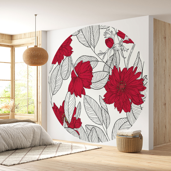 Papier peint rond / cercle - Motif floral