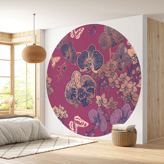 Papier peint rond / cercle - Motif floral