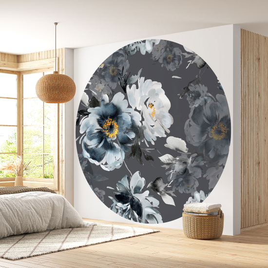 Papier peint rond / cercle - Motif floral