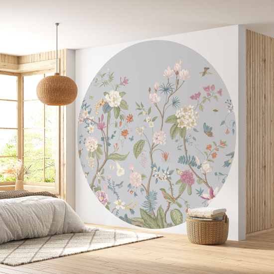 Papier peint rond / cercle - Motif floral