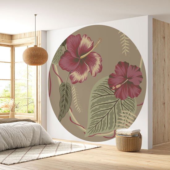 Papier peint rond / cercle - Motif floral