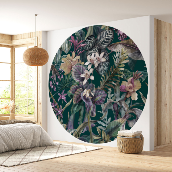 Papier peint rond / cercle - Motif floral