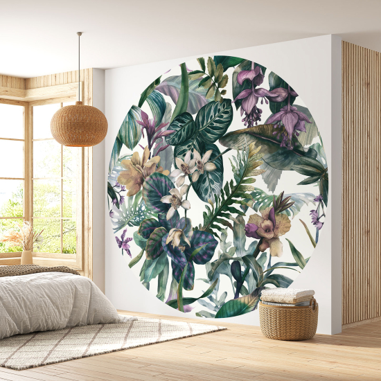 Papier peint rond / cercle - Motif floral