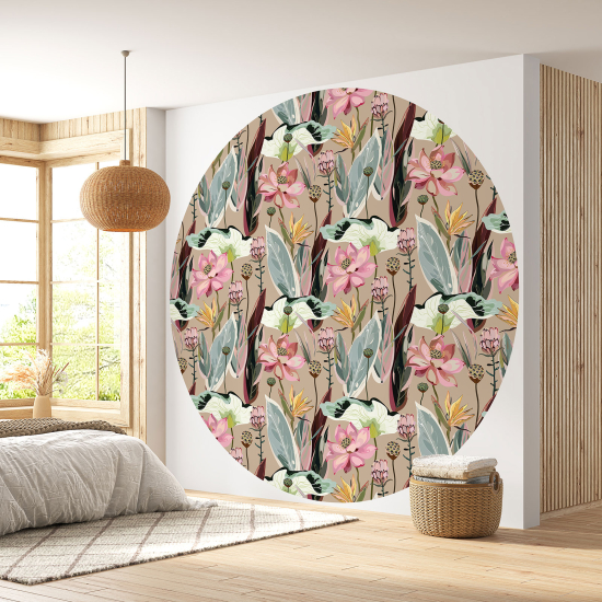 Papier peint rond / cercle - Motif floral - 253