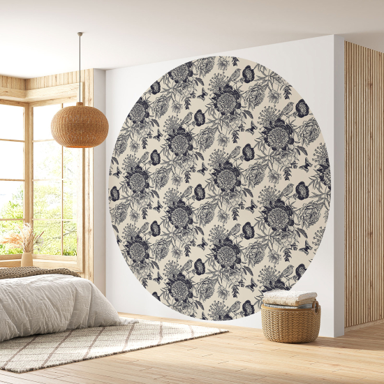 Papier peint rond / cercle - Motif floral - 531