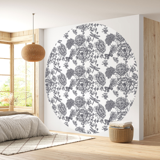 Papier peint rond / cercle - Motif floral - 609