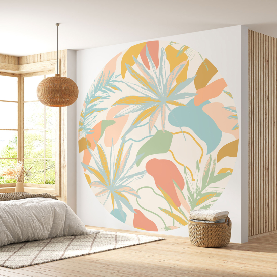 Papier peint rond / cercle - Motif tropical