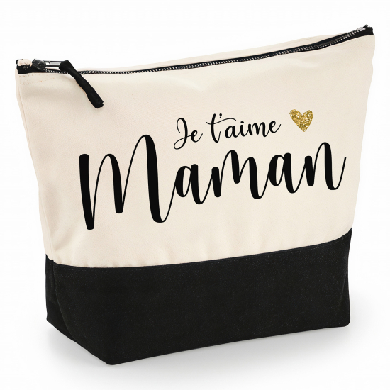 Pochette Coton bi-couleur 28x18 cm - Je t'aime maman