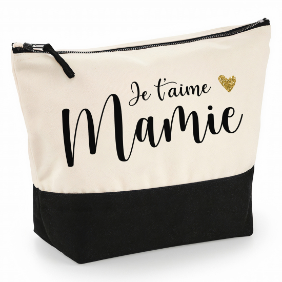 Pochette Coton bi-couleur 28x18 cm - Je t'aime mamie