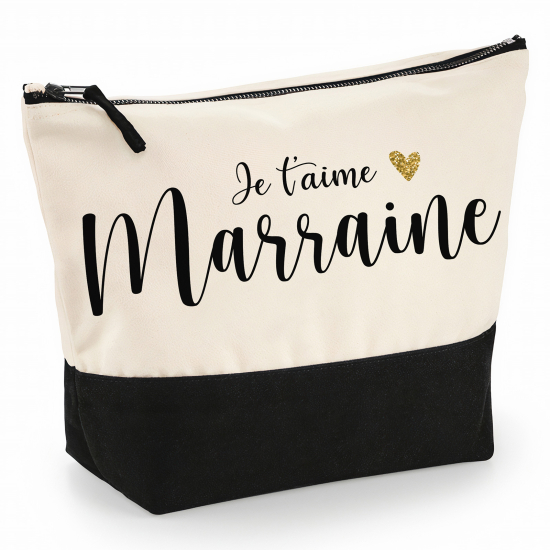 Pochette Coton bi-couleur 28x18 cm - Je t'aime marraine