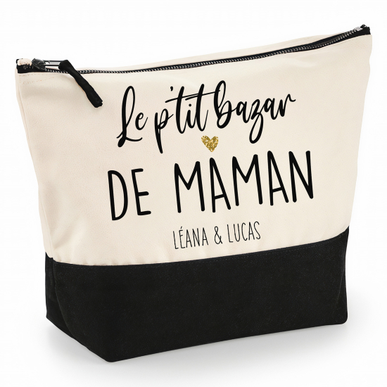 Pochette Coton bi-couleur 28x18 cm - Le p'tit bazar de maman Prénoms