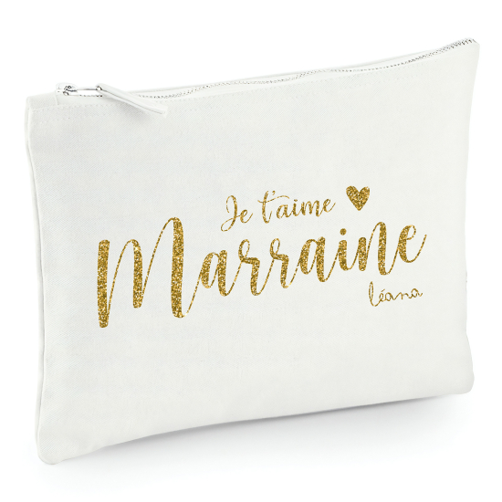 Pochette en toile 22x16 cm - Je t'aime marraine Prénom